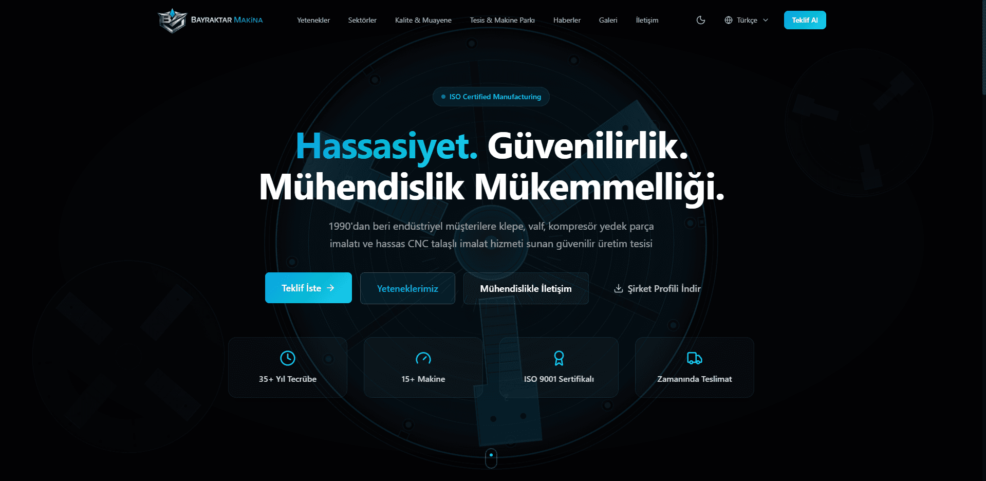 Bayraktar Makine için geliştirilen web sitesi